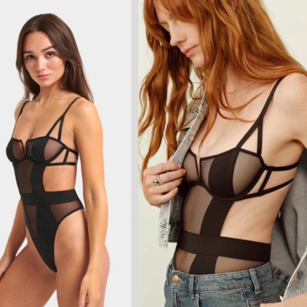 New! Bluebella Orla Black Wired Bodysuit Teddy Mesh Sheer 10841